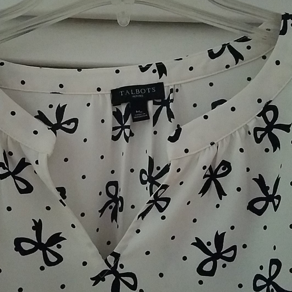 - Talbots cream with black bows blouse - Picture 2 of 4